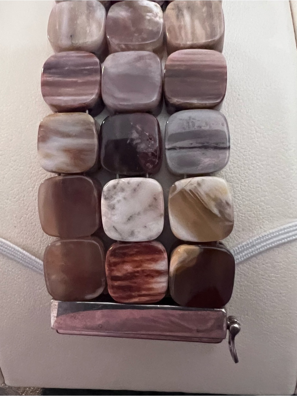 Multicolor Quartz Stone Square Beaded Bracelet - Brown, Cream, Gray, White.